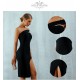 Sexy Elegant Black One Shoulder Midi Party Dresses - Xs