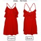Red Vintage Summer Sexy Dress Women'S Backless Cross Drawstring Ruffles Bundle Waist V-Neck Strap Mini Dress - S