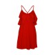 Red Vintage Summer Sexy Dress Women'S Backless Cross Drawstring Ruffles Bundle Waist V-Neck Strap Mini Dress - S