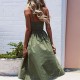 Sexy Vintage Bohemian Tunic Beach Dress Sundress Summer Pocket Army Green Women Dress - S